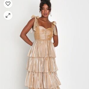 Champagne / gold tiered formal gown with tie straps